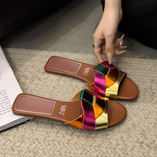 Load image into Gallery viewer, Summer Women Slippers Fashion Outdoor Casual Breathable Flat T-shape Soft Comfortable Heels Shoes Open Toe Sandals Slides Women