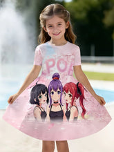 Load image into Gallery viewer, Kpop Cartoon Graphic Dress for Girls Funny Gift for Fan Harajuku Girl Clothes Summer Tops Short Sleeve Dress Children's Clothing