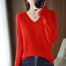 Load image into Gallery viewer, New Cashmere Women's V-neck Pullover Lace Neck Hollow Out Design Casual Knitted Long Sleeve Women's Sweater Autumn And Winter