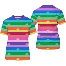 Load image into Gallery viewer, Striped Rainbow Cat Print T-shirt Children Birthday Gift Fashion Funny Design Short Sleeve T Shirts 2025 Summer Stripe Tee Top