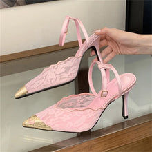 Load image into Gallery viewer, Women's Retro Lace Patent Leather Slingback Pumps