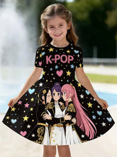 Load image into Gallery viewer, Kpop Cartoon Graphic Dress for Girls Funny Gift for Fan Harajuku Girl Clothes Summer Tops Short Sleeve Dress Children's Clothing
