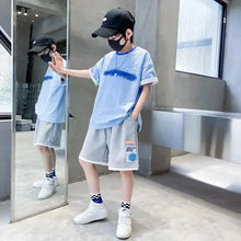 Load image into Gallery viewer, Boys Loose Casual Sets Summer Teen Gradient T-shirts+Shorts 2Pcs Big Kids Sport Short Sleeve Clothes Suits Children Print Outfit
