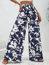 Load image into Gallery viewer, Summer vacation style casual and comfortable women's clothing floral print wide leg pants high waisted pants long pants