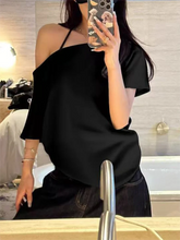 Load image into Gallery viewer, T-shirts Women Niche Design Off Shoulder Solid Short Sleeve Summer Chic Loose Casual Daily Simple Sexy Korean Trendy Street Tops