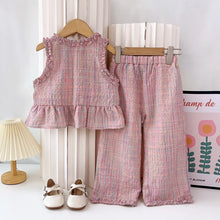 Load image into Gallery viewer, Pink Girl's Summer Two-piece Set with Single Breasted Sleeveless Top and Casual Pants, New Children's Sets Kids Clothes