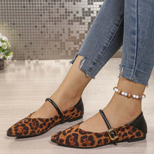 Load image into Gallery viewer, Ladies Fashion Leopard Pointed Mary Jane Flat Shoes Soft Suede Single Strap Metal Buckle Low Heel Casual Daily Slip On Shoes