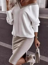 Load image into Gallery viewer, Autumn Winter Casual Loose V-neck Sweatshirt Suit Women's Tight Skirt Long-sleeved Top Two-piece Set New Fashion Holiday Sets