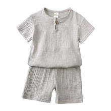 Load image into Gallery viewer, Cotton Linen Kids Clothes Girls Outfit Summer Boy Clothing Sets Solid Color Short Sleeve Tops Shorts Children Clothing 2-7 Years