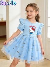 Load image into Gallery viewer, Girls' Hello Kitty Puff Sleeve Floral Tulle Dress