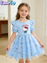 Load image into Gallery viewer, Girls' Hello Kitty Puff Sleeve Floral Tulle Dress