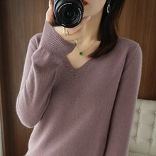 Load image into Gallery viewer, New Cashmere Women's V-neck Pullover Lace Neck Hollow Out Design Casual Knitted Long Sleeve Women's Sweater Autumn And Winter