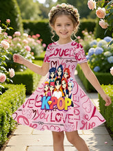 Load image into Gallery viewer, Kpop Cartoon Graphic Dress for Girls Funny Gift for Fan Harajuku Girl Clothes Summer Tops Short Sleeve Dress Children's Clothing