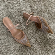 Load image into Gallery viewer, Women's Rhinestone Bright Mesh High Heel Slingback Pumps