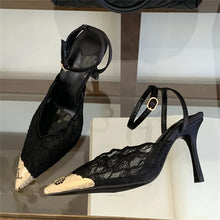 Load image into Gallery viewer, Women's Retro Lace Patent Leather Slingback Pumps