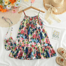 Load image into Gallery viewer, Summer Fashion 3-7 Years Girl Print Dresses with A Bag 2Pcs Set Floral Suspender Kids Casual Clothes