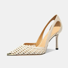 Load image into Gallery viewer, Bling Women Sandals Fashion Pointed Toe Shallow Slip On Ladies Elegant Slingback Shoes Med Heel Pumps