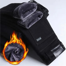 Load image into Gallery viewer, 2025 New Winter Men Black Straight Stretch Denim Thick Velvet Pants Warm Jeans Casual Fleece Line Trousers Male Plus Size
