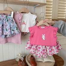 Load image into Gallery viewer, Summer Baby Girls Clothes Cotton Children's Clothing Sets for Kids Butterfly Sleeve T-Shirts Flowers Print Shorts Two Piece