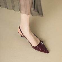 Load image into Gallery viewer, Women's Patent Leather Mid-Heel Pointed Toe Sandals – Wine Red