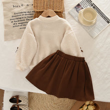 Load image into Gallery viewer, Khaki Fashion Autumn Winter New 3-7 Year Old Girls' Round Neck Long Sleeve Bow Top+pleated Skirt Two Piece Set Korean Version