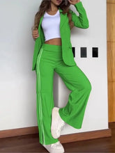Load image into Gallery viewer, Autumn Winter New Women's Casual Lapel Pantsuit Fashion Splicing Stripes Slit Wide Leg Trousers Female Suit Office Two-piece Set