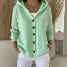 Load image into Gallery viewer, Solid Color Button Knit Hooded Sweater Cardigan Jacket For Autumn Winter New Casual Fashionable Women's Clothing Pulls Femmes