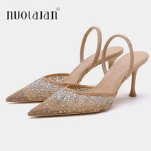 Load image into Gallery viewer, Women's Rhinestone Bright Mesh High Heel Slingback Pumps