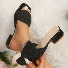 Load image into Gallery viewer, Fashion Summer Women Colorblock Braided Chunky Heeled Sandals Going Out Female Beach Shoes Korean Style High Heels Slippers