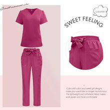 Load image into Gallery viewer, Surgical Uniforms Woman Fashion Bow Belt Nursing Scrubs Set Medical Uniform Top Pants Hospital Clinical Suits Beauty Spa Clothes