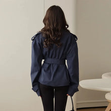 Load image into Gallery viewer, F New Fashion Lace up Cropped Trench Coat Women Lapel Long Sleeves Wide Shoulder Windbreaker Jacket Fall Commuting Daily Jackets