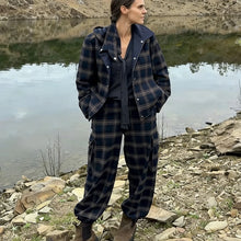 Load image into Gallery viewer, Women's Checkered Hooded Jacket & High Waist Lantern Pants Suit