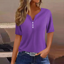 Load image into Gallery viewer, Women Summer Trendy Simple Casual Fashion Button T Shirt V Neck Short Sleeve Solid Loose Pullover Tops Plus Size Ropa De Mujer