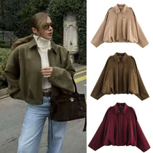 Load image into Gallery viewer, Women's Fashion Pilot Jacket with Bat Sleeves and Zipper, Casual Top