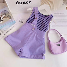 Load image into Gallery viewer, Summer Girls Clothing Set Trendy Striped Tank Top Purple Overalls 2Pcs Kids Outfits Korean Style Casual Baby Girl Clothes Set