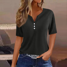 Load image into Gallery viewer, Women Summer Trendy Simple Casual Fashion Button T Shirt V Neck Short Sleeve Solid Loose Pullover Tops Plus Size Ropa De Mujer