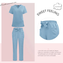 Load image into Gallery viewer, Surgical Uniforms Woman Fashion Bow Belt Nursing Scrubs Set Medical Uniform Top Pants Hospital Clinical Suits Beauty Spa Clothes