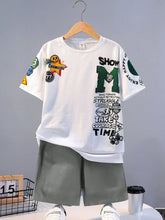 Load image into Gallery viewer, Summer Kids' Suit Boys' Loose Casual Crewneck Patterned Short-sleeved T-shirt and Shorts Comfortable Cool Tracksuit