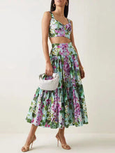 Load image into Gallery viewer, 2026 Summer Women's Clothing Retro Print Sexy Tube Top Suspender Top Two-piece Set + High Waist Pleated Loose Skirt Fashion Suit