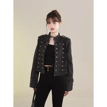Load image into Gallery viewer, Women's Clothing Short Coat New Jeans Jacket Retro Button Design Slim Stand-up Collar Long Sleeves Denim Top Jacket Short Coat