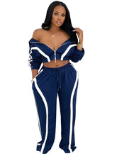 Load image into Gallery viewer, 2025 Winter Female Outfits Sets Streetwear Patchwork Zip up Big Lapel Jacket Women Tracksuit Two Pieces Wide Leg Pants Set