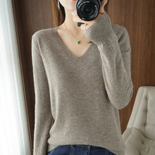 Load image into Gallery viewer, New Cashmere Women's V-neck Pullover Lace Neck Hollow Out Design Casual Knitted Long Sleeve Women's Sweater Autumn And Winter