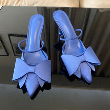 Load image into Gallery viewer, Women's Bow Knot Satin Pointed Toe Slingback Heeled Party Sandals