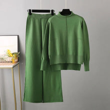 Load image into Gallery viewer, Winter Sweater for Women Tracksuit Half High Collar Knit Solid Color 2 Piece Set Knitted Pullover Sweater Elastic Trousers Suits