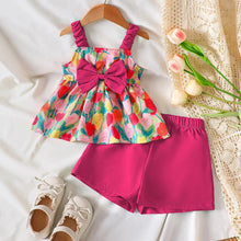 Load image into Gallery viewer, Summer Outfit For Girls Aged 4-7 Kids Girls Clothes Off-Shoulder Top And Shorts 2 Pcs Set Children Clothing For 4 5 6 7 Years