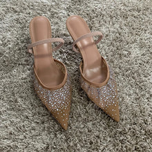 Load image into Gallery viewer, Women's Rhinestone Bright Mesh High Heel Slingback Pumps
