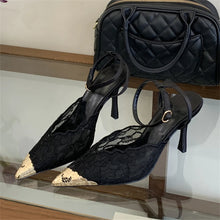 Load image into Gallery viewer, Women's Retro Lace Patent Leather Slingback Pumps