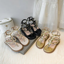 Load image into Gallery viewer, Summer children's beach shoes style girls' Roman-style sandals with shiny rivets - classic vacation soft-soled sandals