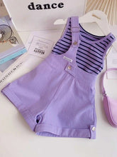 Load image into Gallery viewer, Summer Girls Clothing Set Trendy Striped Tank Top Purple Overalls 2Pcs Kids Outfits Korean Style Casual Baby Girl Clothes Set