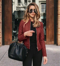 Load image into Gallery viewer, Women's PU Leather Biker Zipper Jacket
